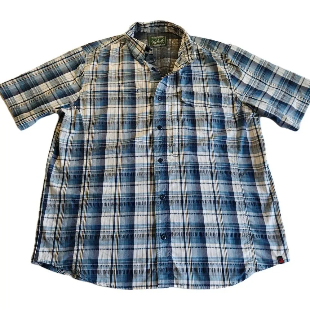 Woolrich Vintage Shirt L Gray Blue Organic Cotton Western Style - Picture 2 of 7